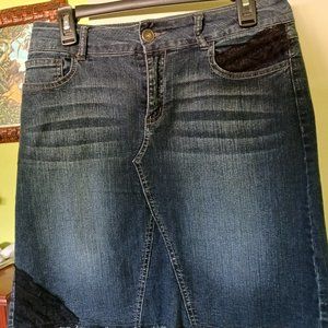 Baccini Denim Skirt Lace Patches